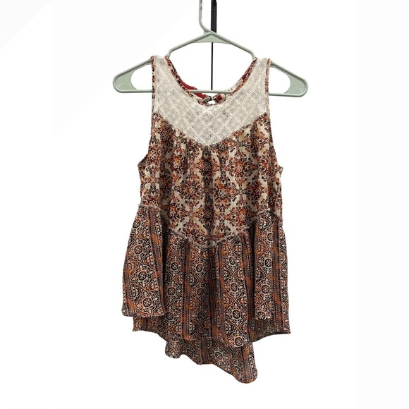 Jolt Women's Medium‎ Sleeveless Floral Print Lace Trim Keyhole Back Tank Medium - Picture 2 of 5